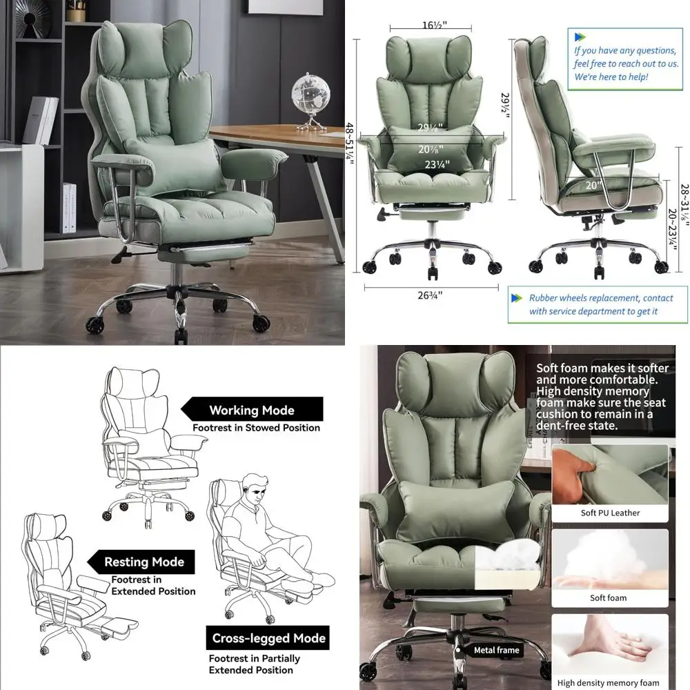 

Executive High-Capacity Office Chair with Footrest, Heavy-Duty PU Leather Computer Chair for Heavyweights up to 400lbs