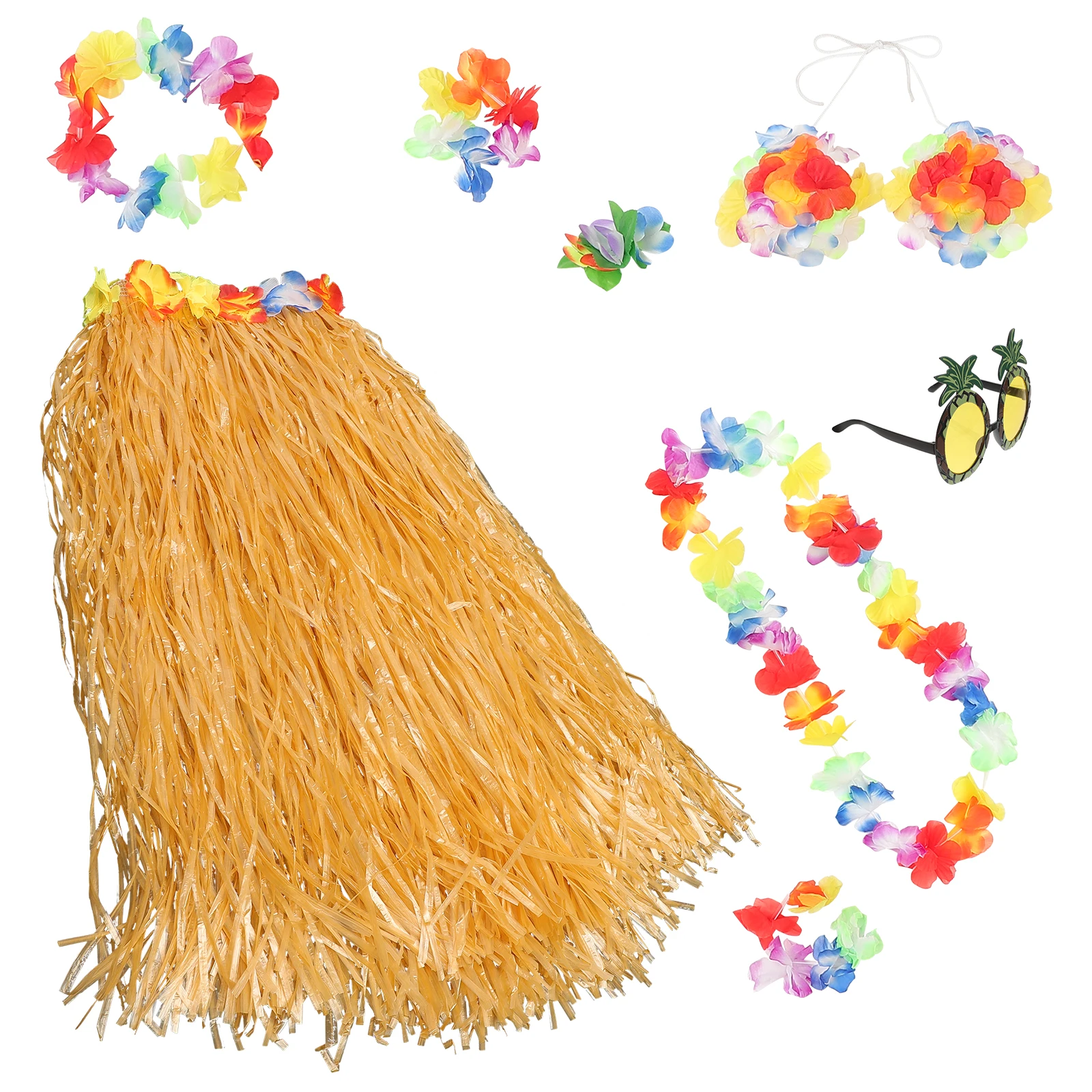 

8pcs Hawaiian Grass Skirt Set 80Cm Tropical Hula Dance Costume With Bracelets Bra Headband Hair Clip For Party Wedding Festival