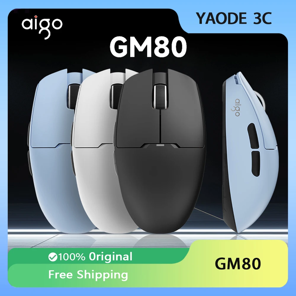 

Aigo Gm80 Pro/Plus Wireless Mouse Tri Mode Lightweight Gaming Mouse PAW3395/3311 Ergonomics Office Gaming Mouse