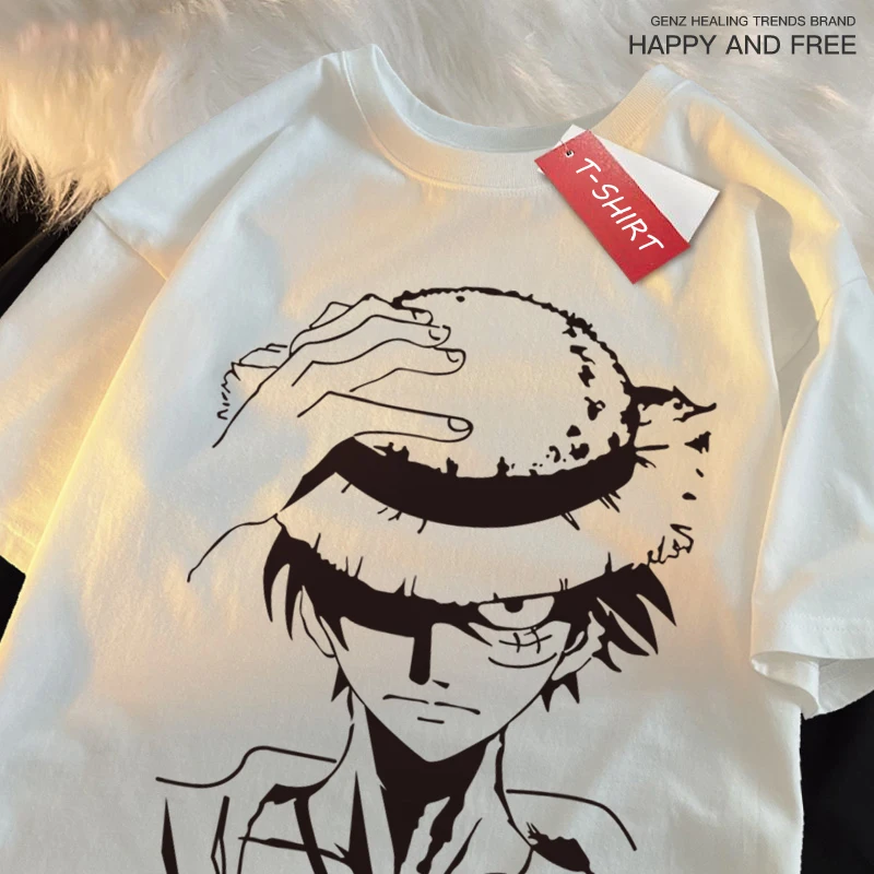 One Piece Luffy Character Image Print Woman Tshirt Cotton Graphic Tshirt Anime Sanrio T Shirt Outdoor Loose Fittingshort Sleeved