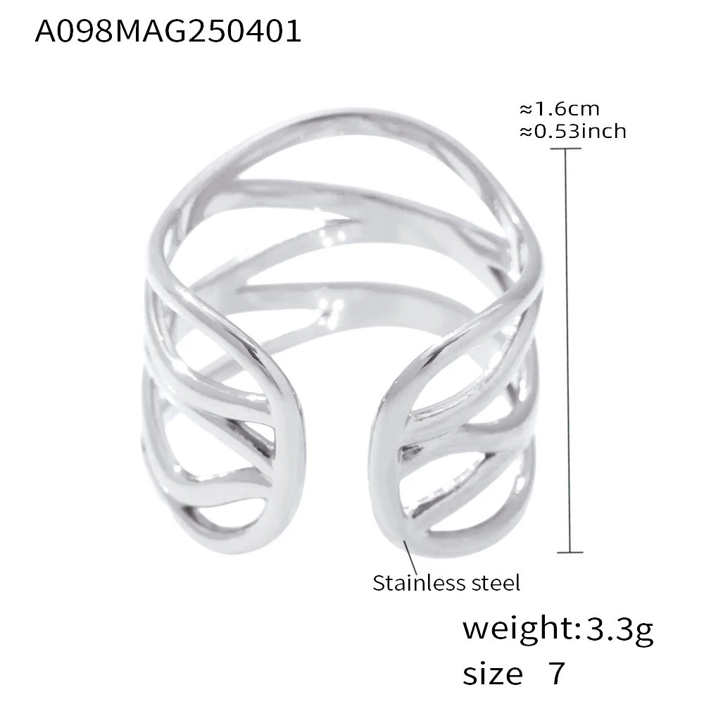 Two-tone Stainless Steel Rings For Women 18k Gold Plated Waterproof No Tarnish Geometric Curved Women's Open Ring Couple Jewelry