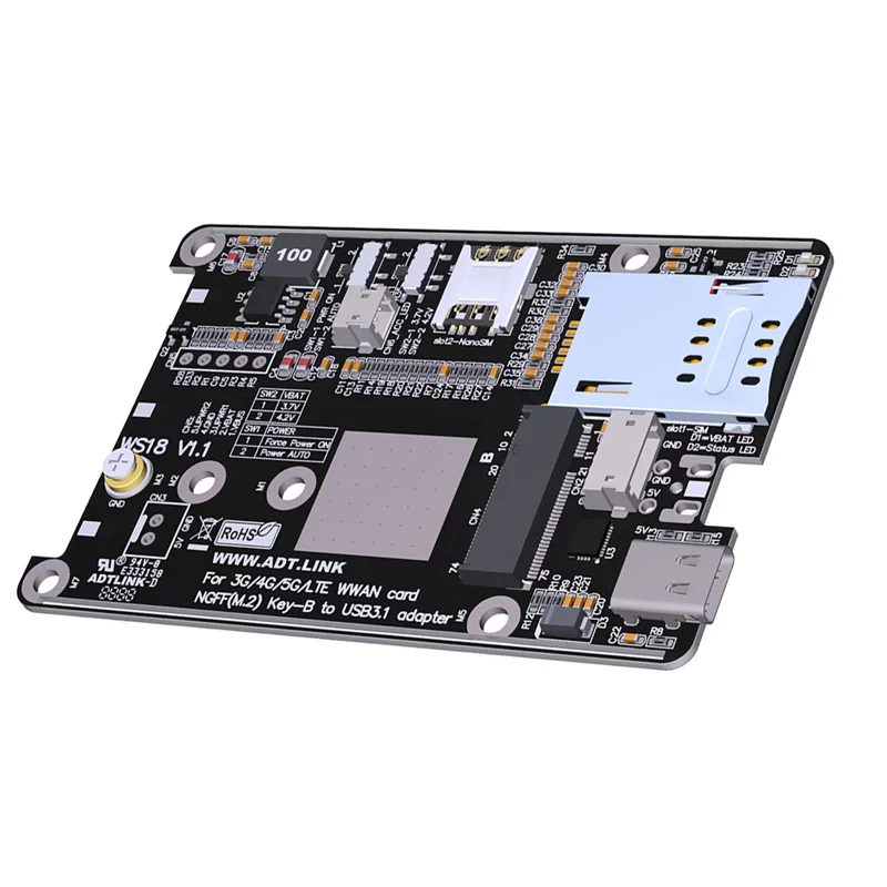 M.2 B-Key WWAN 5G Iot فتحة للبطاقات إلى USB Tyep-C 4G LTE 5G وحدة محول بطاقة دعم 2230/3042/3052