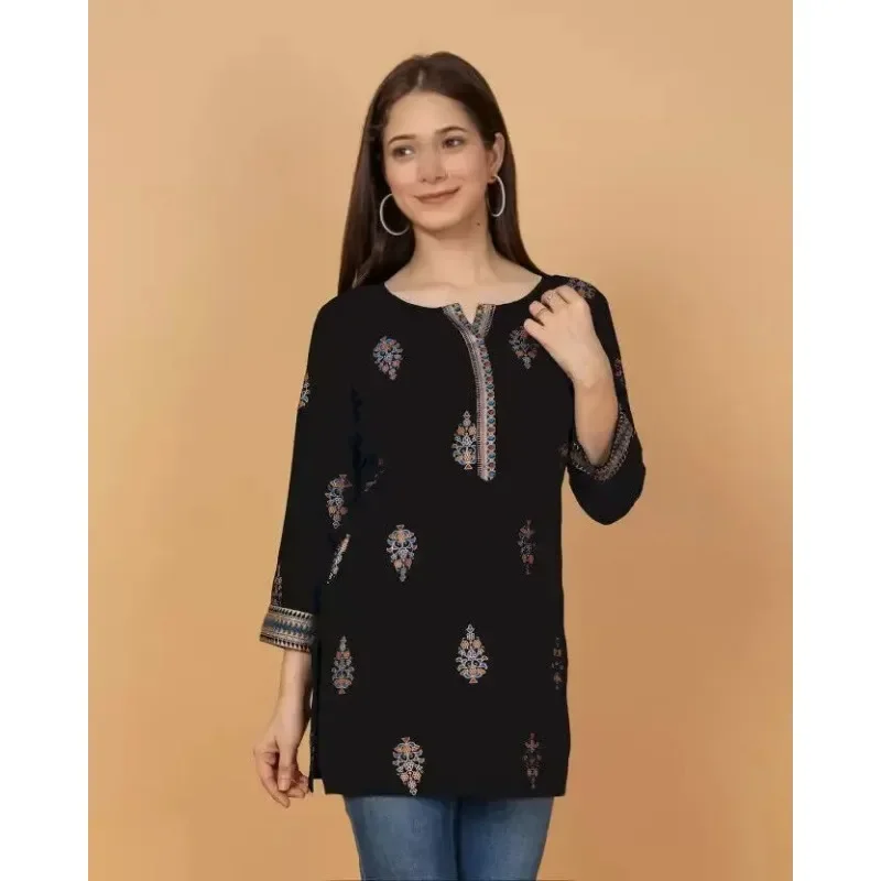 Women Casual Regular Printed Top Kurta Waist Tied Outer Garment Kurti Top Dress