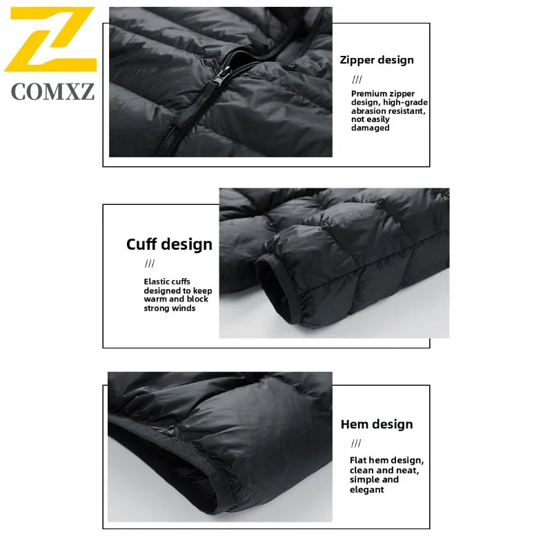 COMXZ الشتاء الوقوف طوق أسفل الرجال 2025 جديد الكورية نمط التلبيب بلون خفيفة الوزن الحرارية 90% الأبيض بطة أسفل سترة #6
