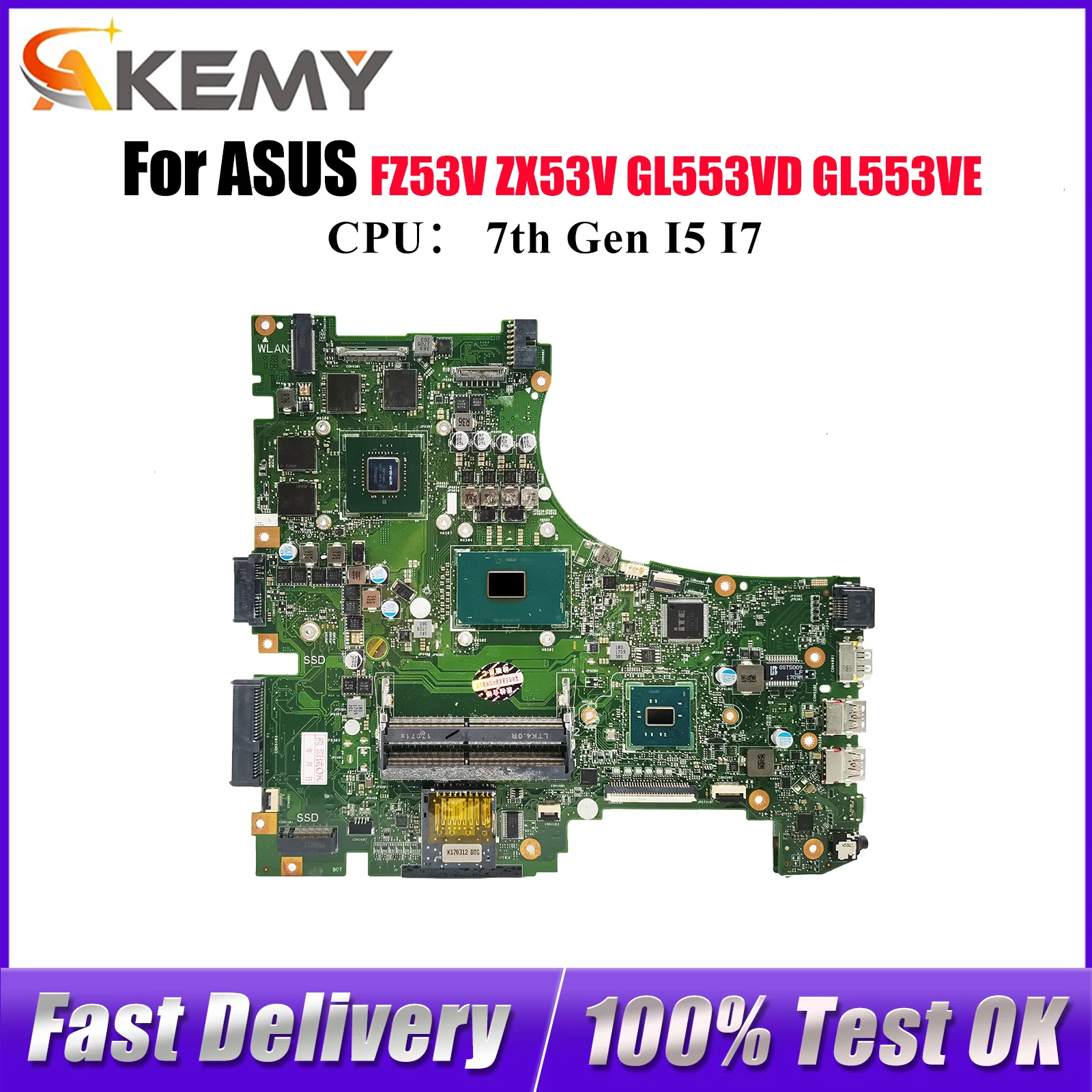 

Материнская плата для ноутбука GL553VD для ASUS ROG FZ53V GL553VE ZX53VW GL553V FX53VW GL553VD ZX53V ZX63V, материнская плата с процессором I5 I7, тест ОК