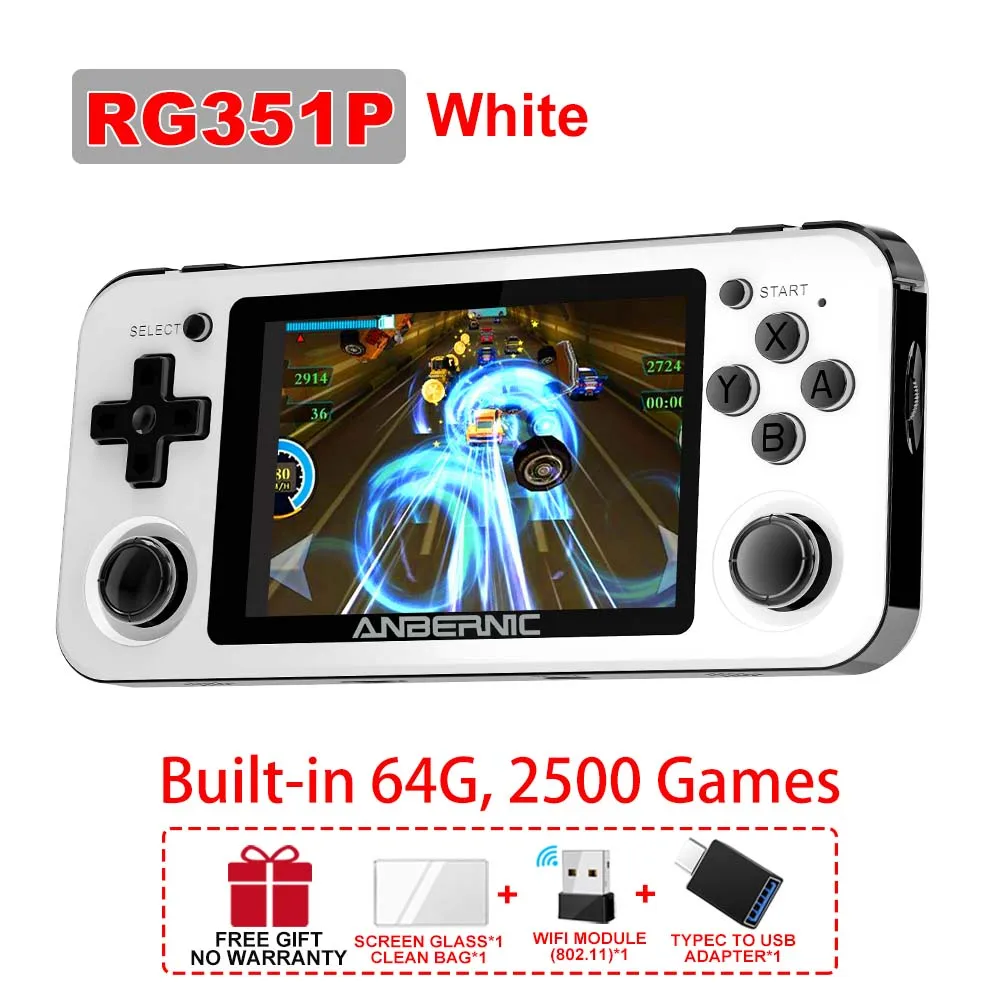 ANBERNIC RG351P Consola de videojuegos retro Pantalla IPS de 3,5 pulgadas RK3326 3500 mAh Sistema Linux abierto Reproductor portátil 2500 juegos integrados
