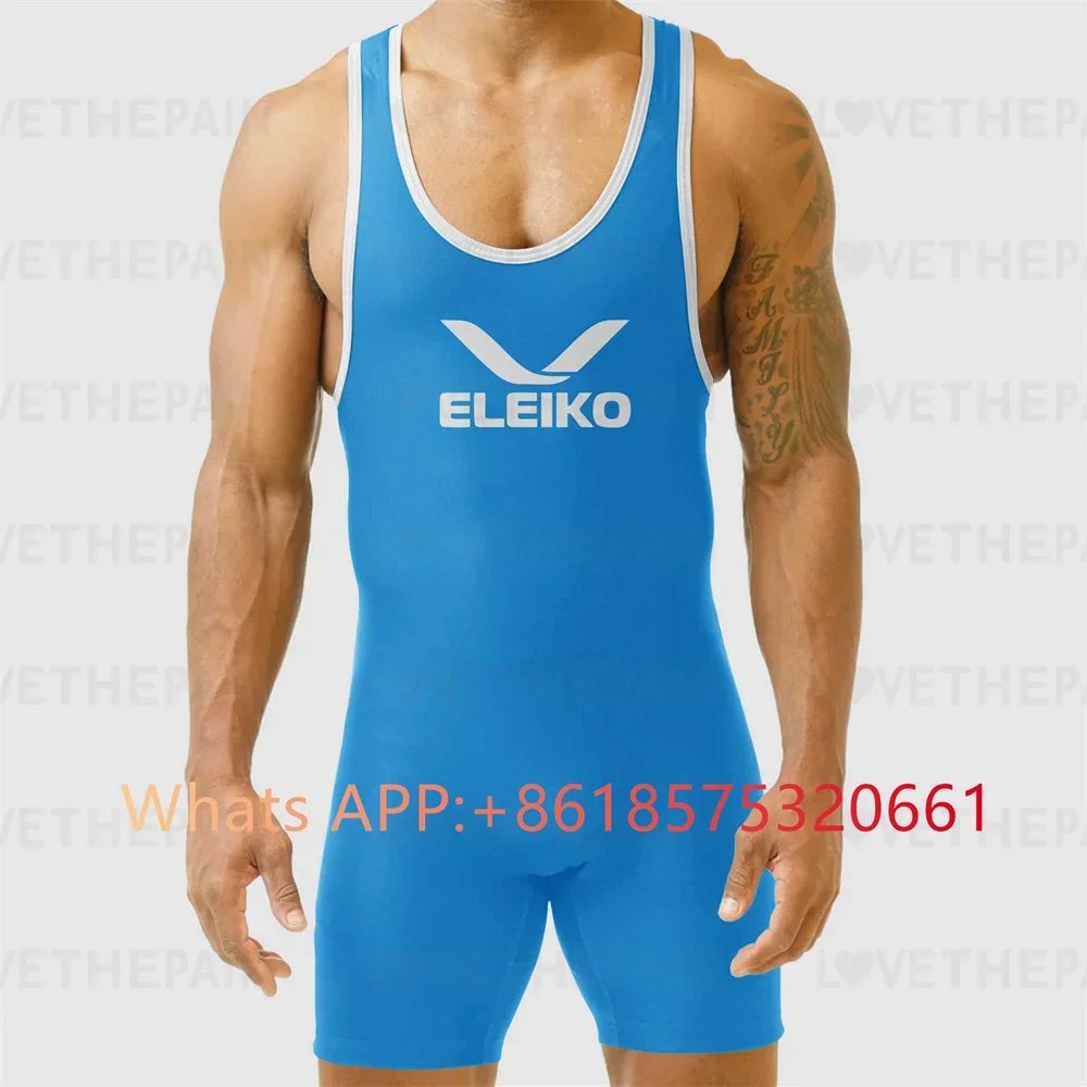 ELEIKO Mens Wrestling Singlet Suit Iron New GYM Bodysuit Sleeveless Triathlon Weightlifting Leotard PowerLifting Fitness Wear