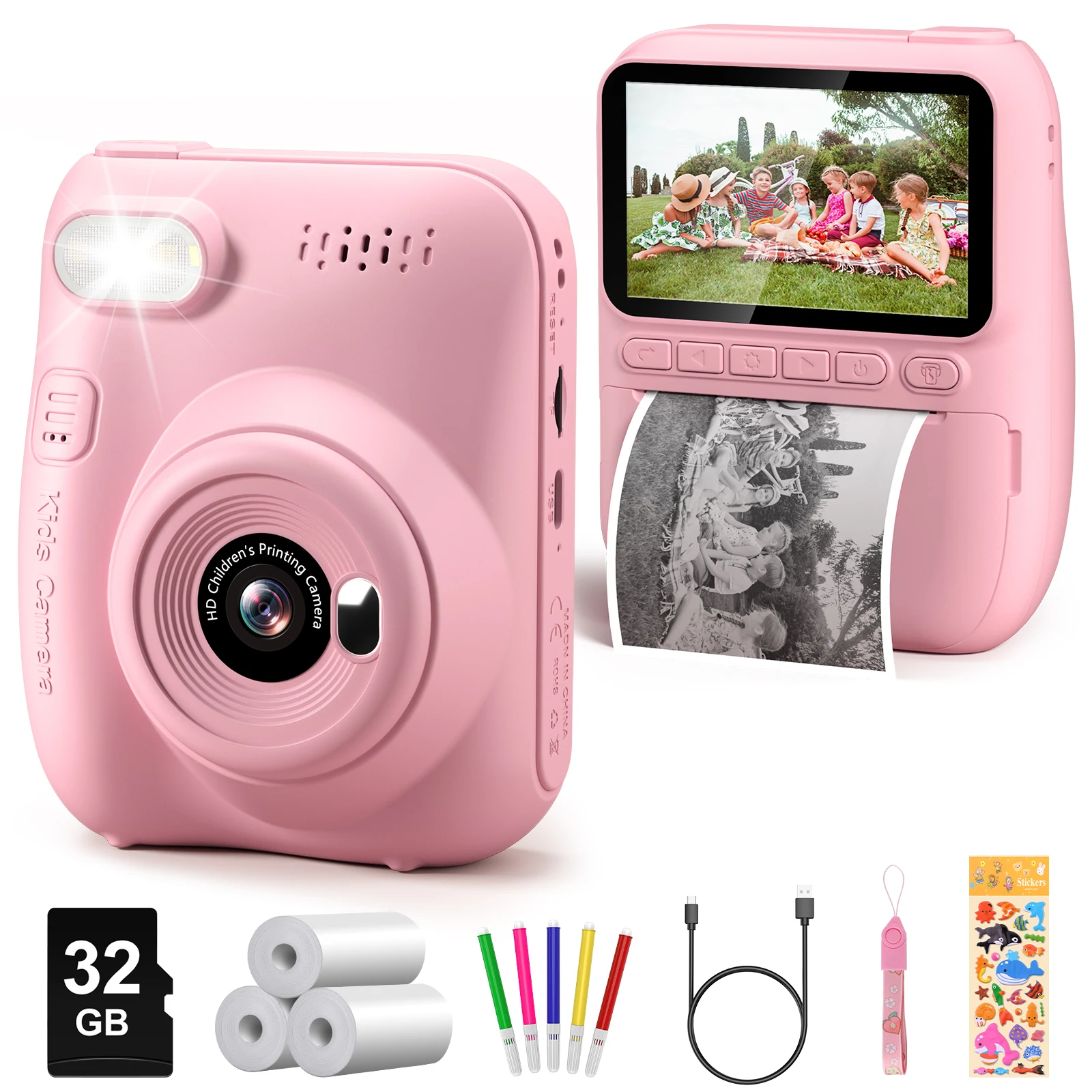 Fotocamera con stampa istantanea per bambini, fotocamera per bambini da 3.0 "per 6-12 anni, fotocamera digitale HD 1080P da 32mp con 3 rotoli di carta per stampante