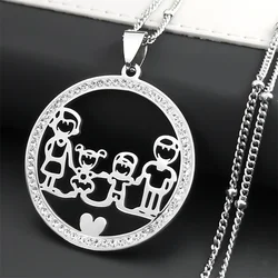 Family Boy Gril Stainless Steel Necklace for Women Silver Color Crystal Necklace Jewelry Collares Christmas Gift N03S01