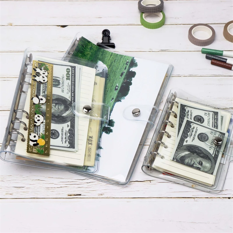 ปกแฟ้มแบบหกห่วง A5 A6 A7 ทำจากพีวีซีใส พร้อมกระดุมแป๊ก สำหรับใส่กระดาษแบบหกห่วง ใช้สำหรับสมุดแพลนเนอร์แบบแผ่นหลวม