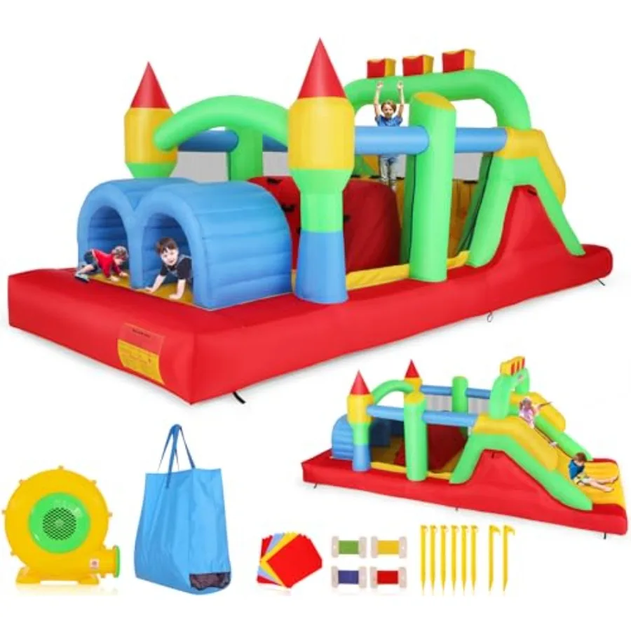 

Bounce House for Big 8-12, 18 x 8.2FT 3-6 Inflatable Obstacle Course w/Dual Tunnels, Large Slide, Climbing, Obstacles and Bounc