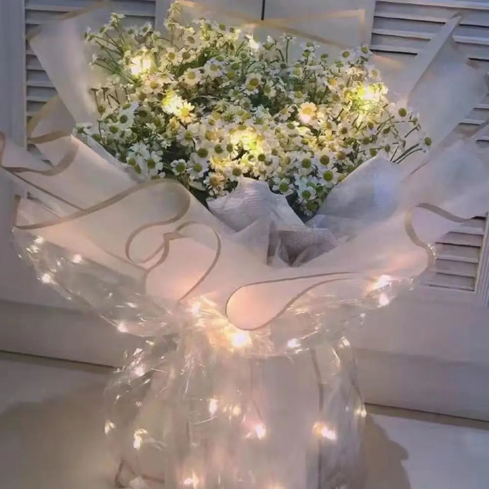 30 lámparas de cuentas de papel para envolver flores, soporte de tubo de flores románticas, ramo de luz LED, papel de embalaje, bolsa de embalaje de flores impermeable