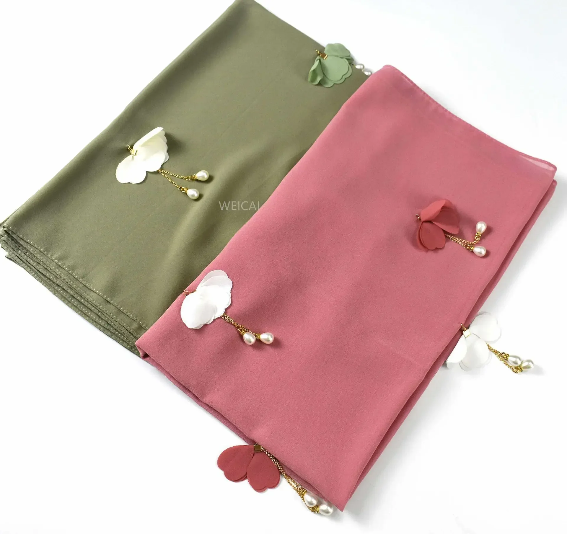 

Мусульманский хиджаб, жемчужный шифоновый шарф, цветочные бусины, длинные шарфы, женский платок, вуаль, шаль, исламские палантины, тюрбан, банданы Bufanda