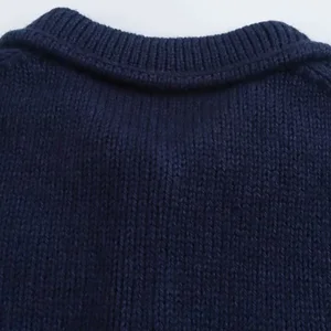 TRAF-Suéter de cardigã feminino com bolsos, gola Peter Pan, mangas três quartos, casacos femininos, tops chiques, moda 10 principais vendas sueter gola peter pan - №8