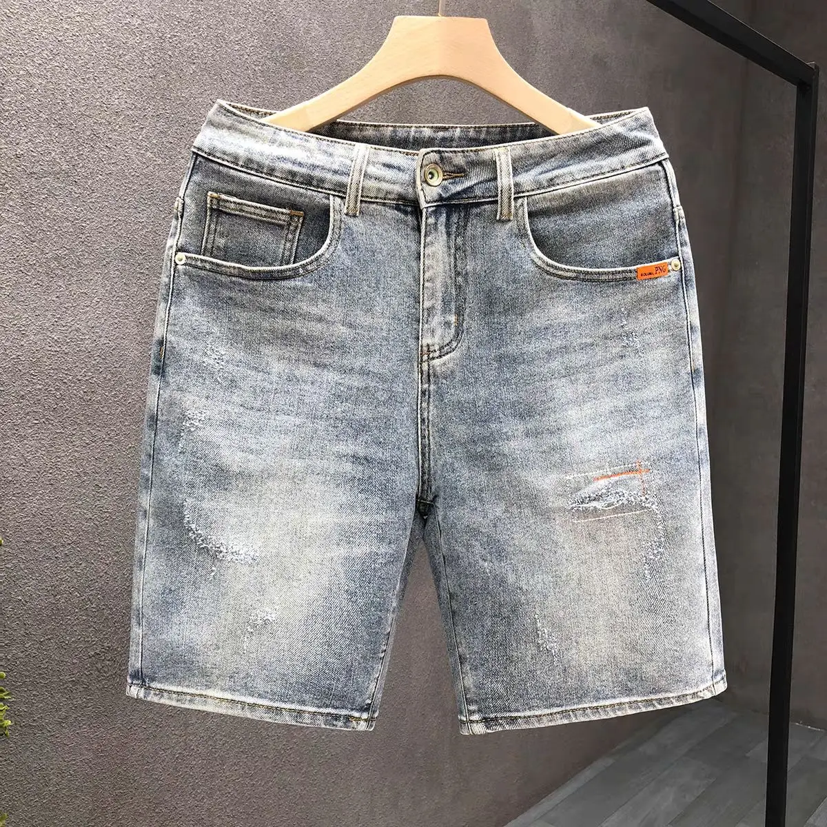 

Мужские летние новые рваные джинсовые шорты с дырками, эластичные, удобные, винтажные, легкие, износостойкие, повседневные брюки-капри