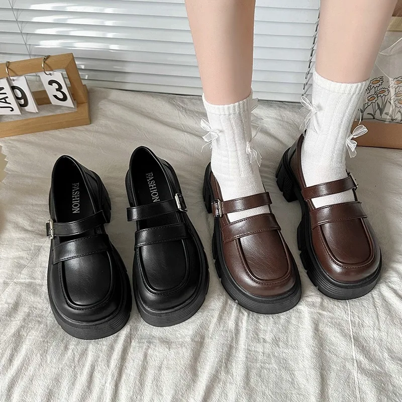 

2025 НОВЫЕ женские туфли на низком каблуке, универсальные универсальные туфли на толстой подошве, Новое поступление, сезонная модная обувь на весну и осень