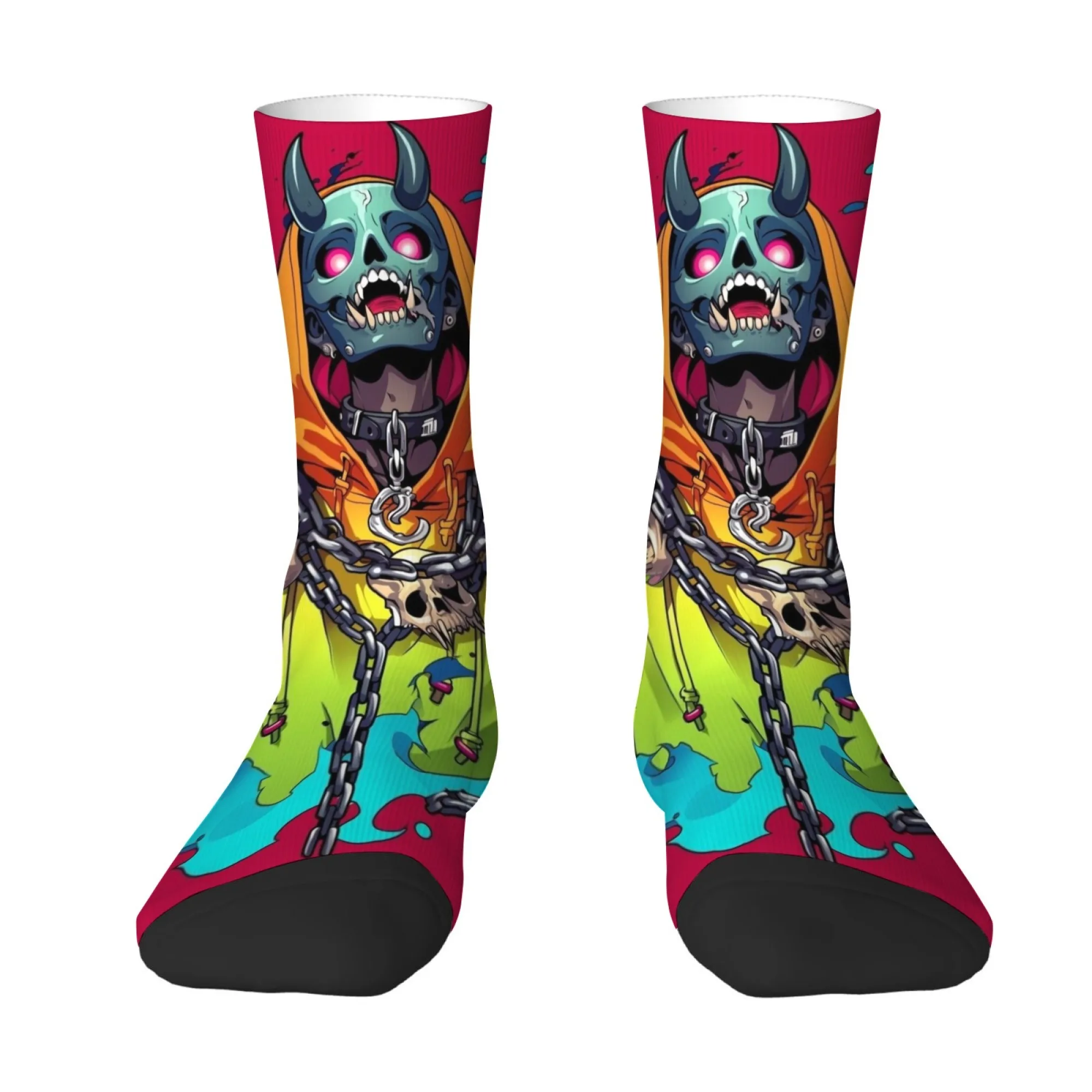 

Мужские готические носки до середины икры с цепями и черепами, градиентные, в стиле пэчворк, темные, крутые, модные, мягкие, удобные, дышащие