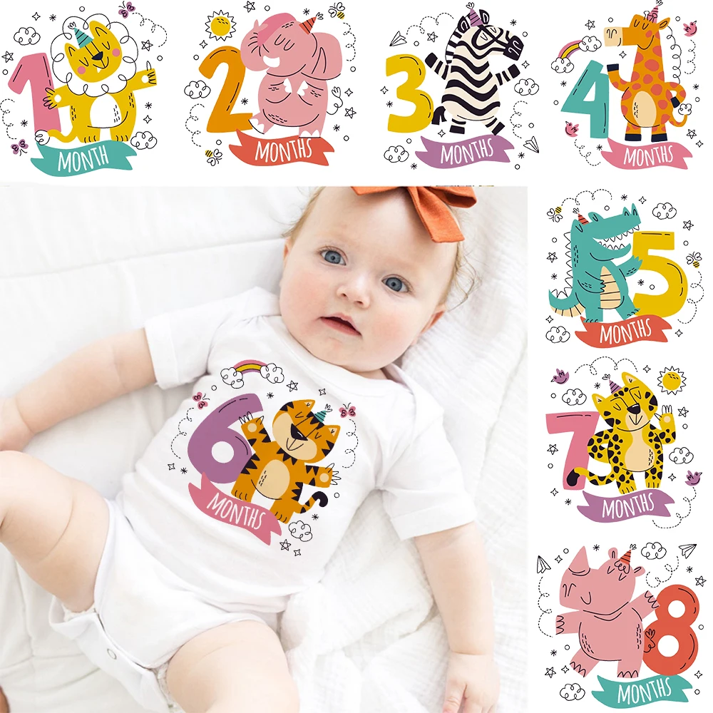 Cute Animal Print Monthly Milestone Baby Grow Bodysuit Newborn 1-12 Months Pictur Monthly Jumpsuit Clothes Infant Shower Gifts