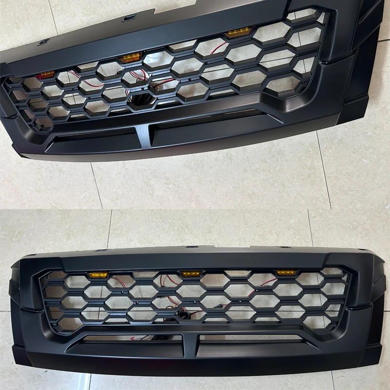 Amber LED Honeycomb Mask Cover For Isuzu DMAX D-MAX 2015 2016 2017 2018 2019 ABS Matte Black Front Grills Racing Grille