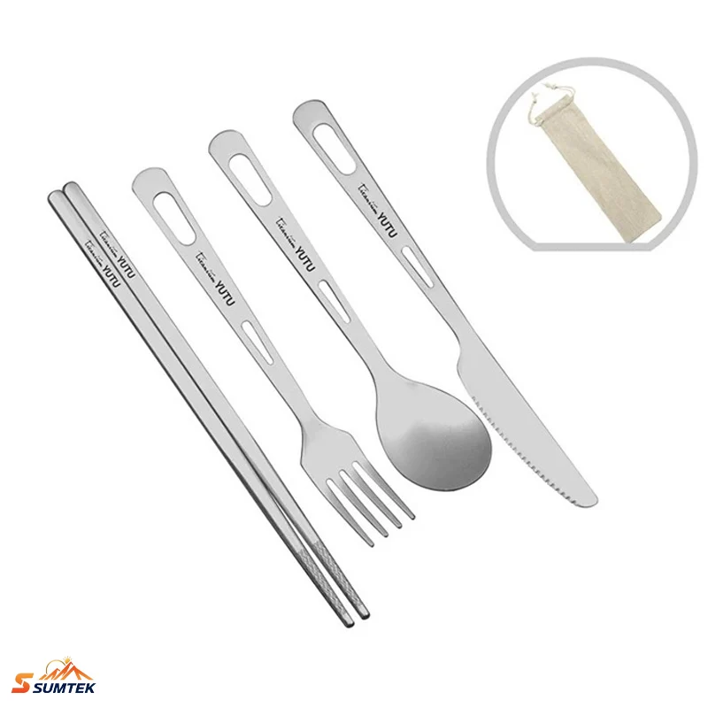 

Pure Titanium Camping Utensil Set Household Frosted Knife And Fork Spoon Chopsticks Travel Camping Portable Knife And Fork Set