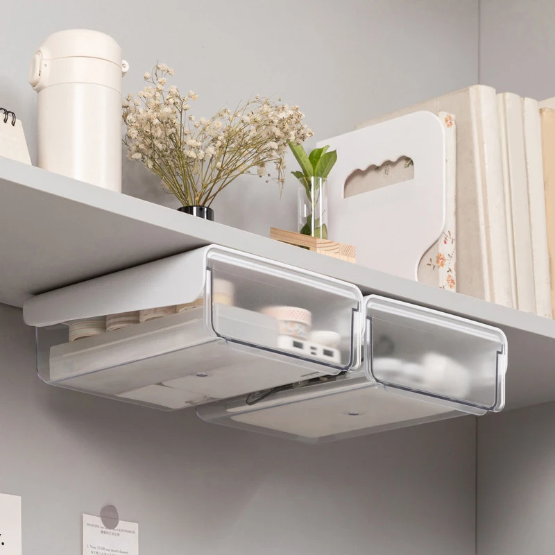 

Hidden Storage Box Makeup Storage Box Storage Drawer Self-Adhesive Plastic Table Storage Holder Simple Cosmetics Organizer