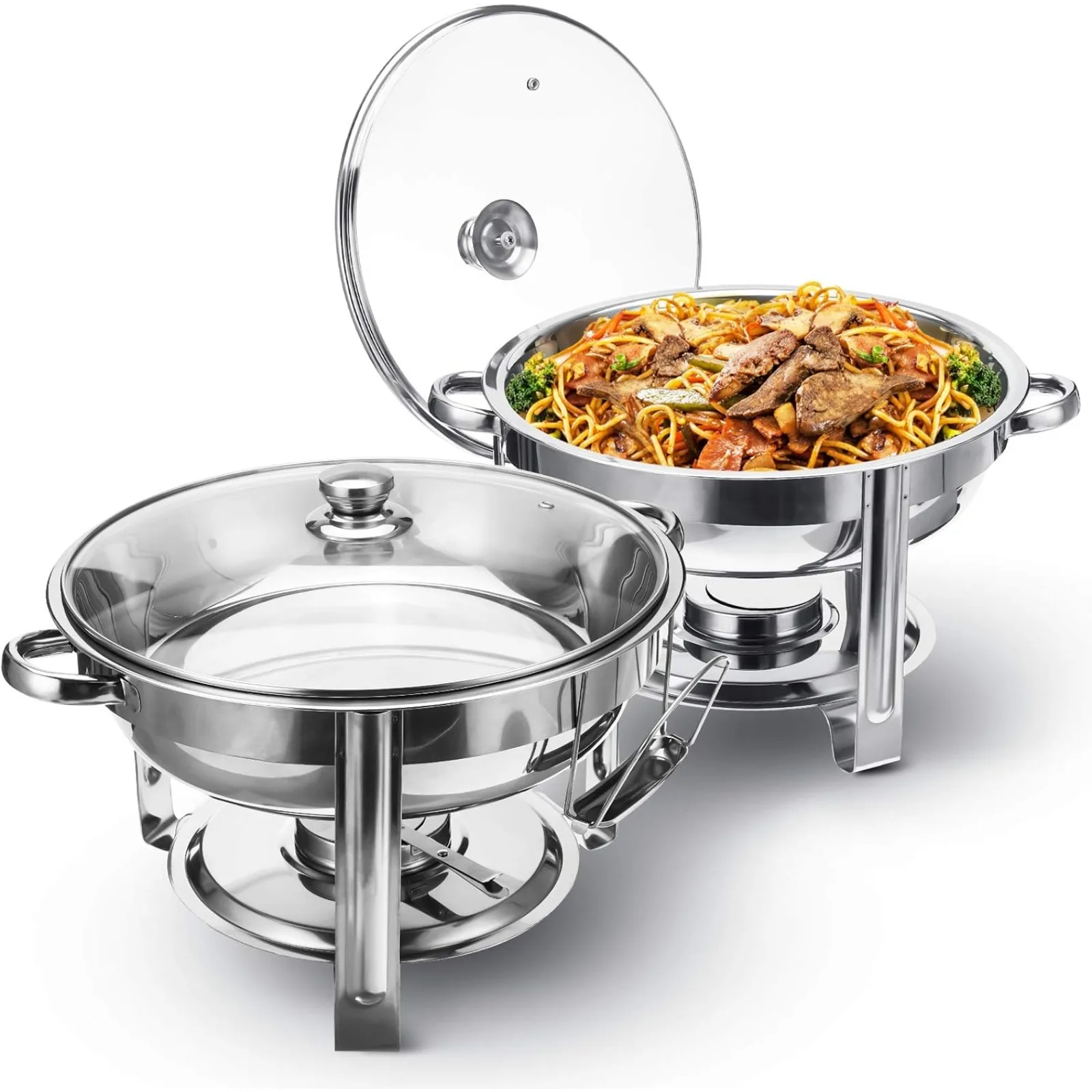 

US Chafing Dish Buffet Set, 2Pack Round Chafers and Buffet Warmers Sets with Glass Lid & Lid Holder Chafing Dishes Stainless