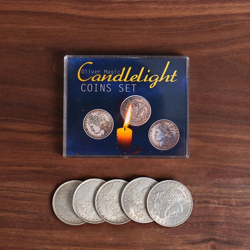 Candlelight Coins Set Magic Tricks Morgan Coin Appear / Disappear Magia Magician Close Up Illusions Gimmick Props Mentalism Fun