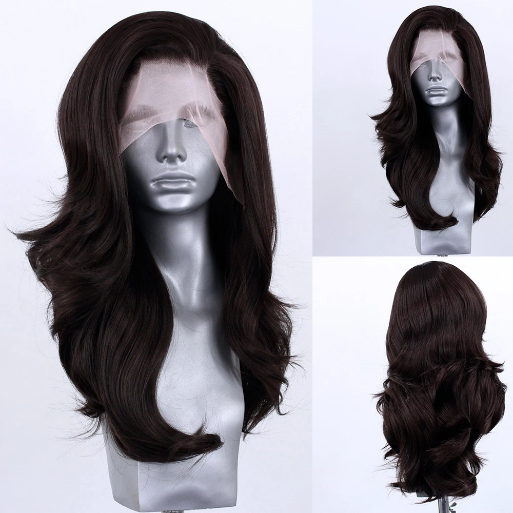 

Dark Brown Synthetic Hd Lace Front Wigs 13x4 Body Wave Wigs Pre Plucked 180% Density Glueless Wigs for Women Daily Use Cosplay