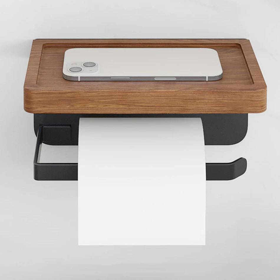 

Wood Paper Shelf Black White Aluminum Wall Mounted Kitchen Bathroom Lavaotry Toilet Paper Towel Roll Holder Tissue Storage Rack