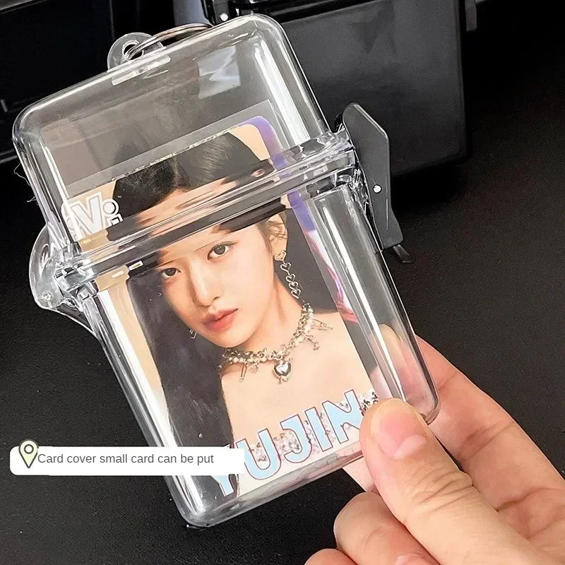 Transparent Photocard Holder Photo Storage Box Twith Rope Card Holder Plastic Square Dustproof Waterproof Box Desk Accessories