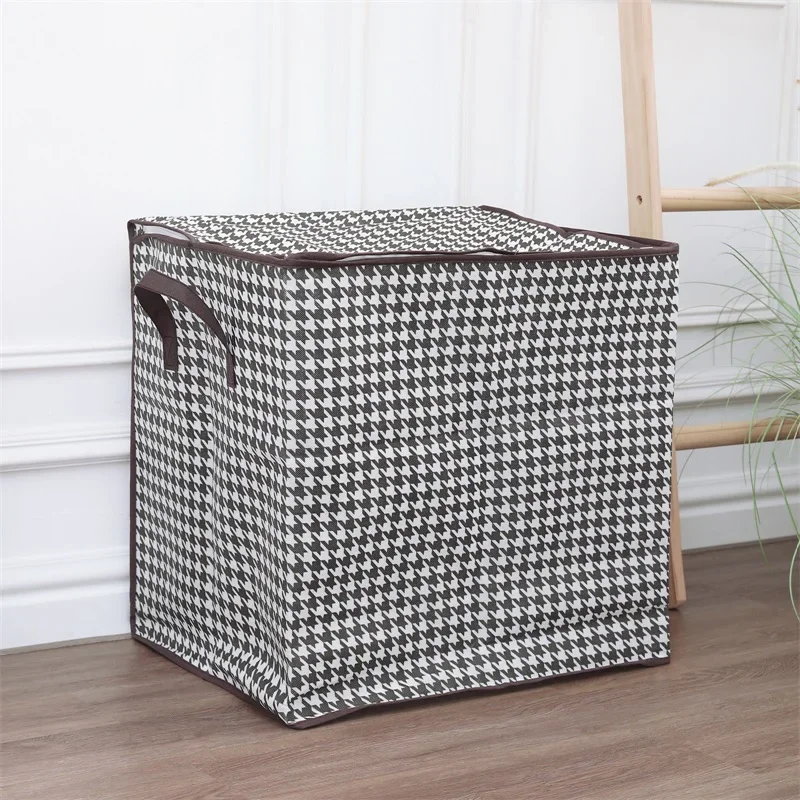 Practical Storage Boxes with Lids Houndstooth Clothes Quilt Bins Container Organizers with Handle for Bedroom Closet