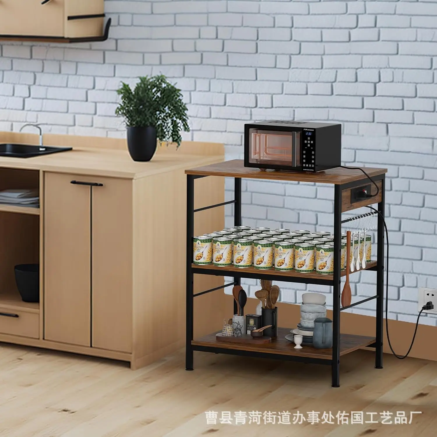 Simple bedroom storage charging socket bedside table living room sofa power bank kitchen microwave storage shelf