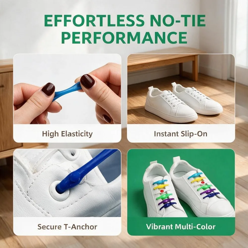 Round Elastic Silicone Shoelaces No Tie for Men and Women Universal Fit for All Sneakers Comfortable Slip-On Shoe Straps