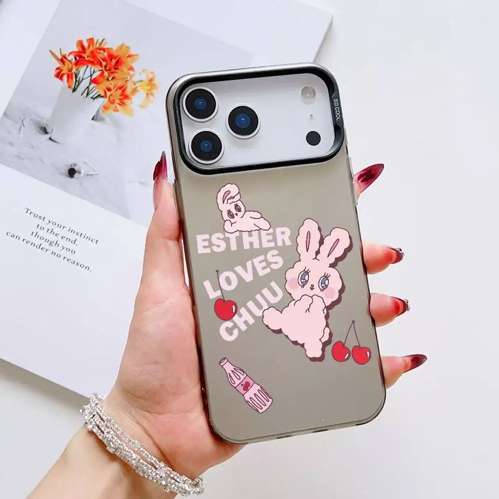 حافظة هاتف Kwaii E-Esther Bunny لهاتف آيفون 11-17 Air Pro Max ملونة مضادة للانزلاق ومضادة لبصمات الأصابع
