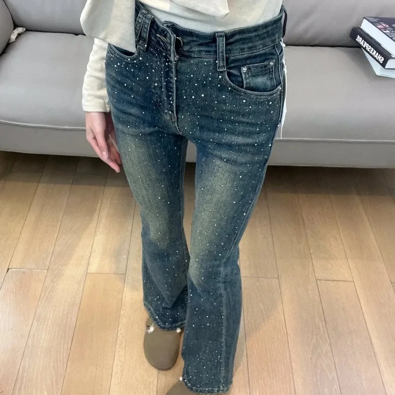 Cowboy Pants for Woman High Waist Shot Slim Fit Women's Bell Bottom Jeans Skinny Clothing 2000s Y2k A Original R Flared Trousers