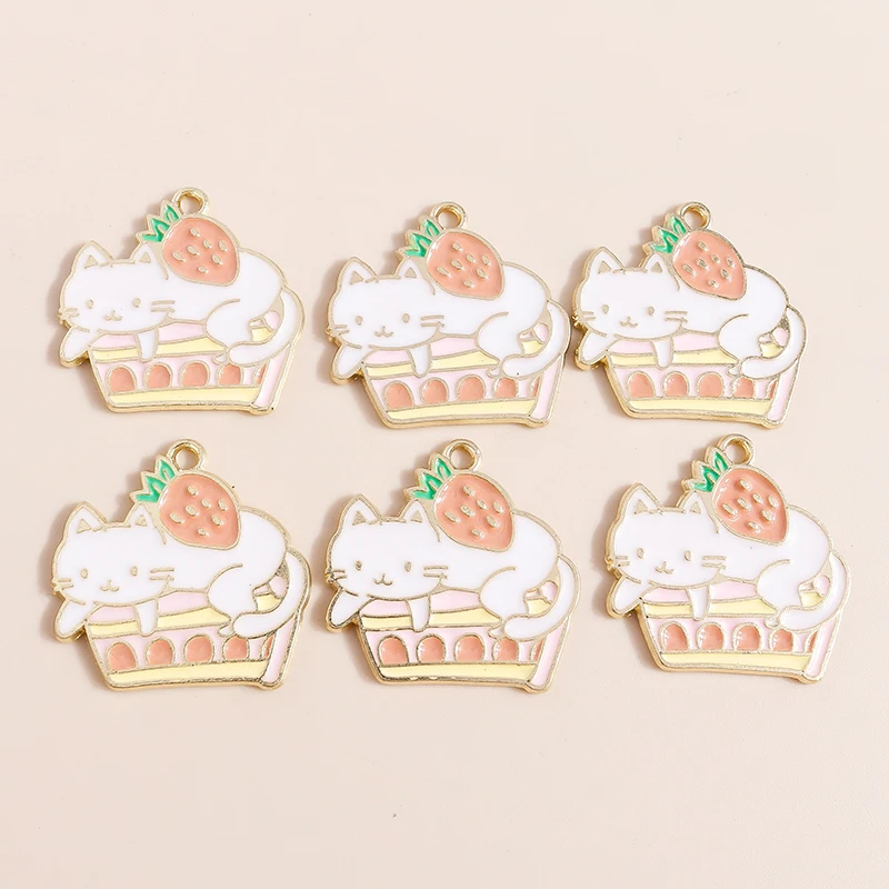 

20pcs Cartoon Animal Cat Charms Enamel Food Strawberry Cake Charms Pendants for Jewelry Making Necklaces Earrings DIY Craft Gift