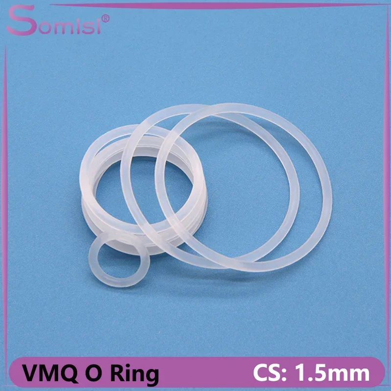 VMQ O Ring Gasket CS 1.5mm OD 5 ~ 80mm White Food Grade Waterproof Washer Round O Shape Silicone Rubber Ring 10/50pcs