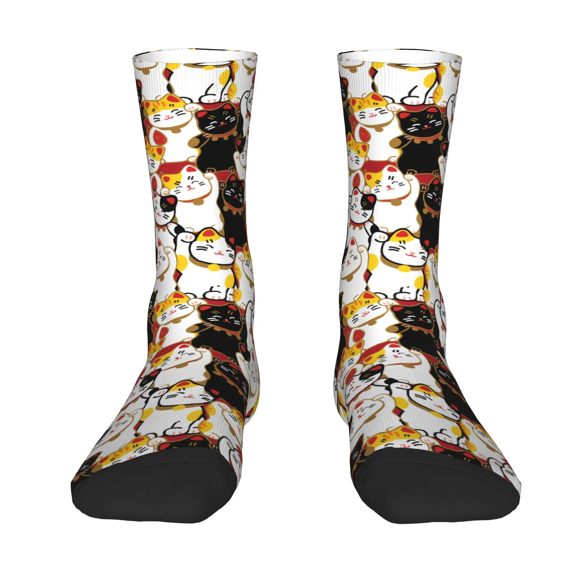 Custom Lucky Cat Men's Crew Socks Unisex Fashion 3D Print  Dress Socks view 2