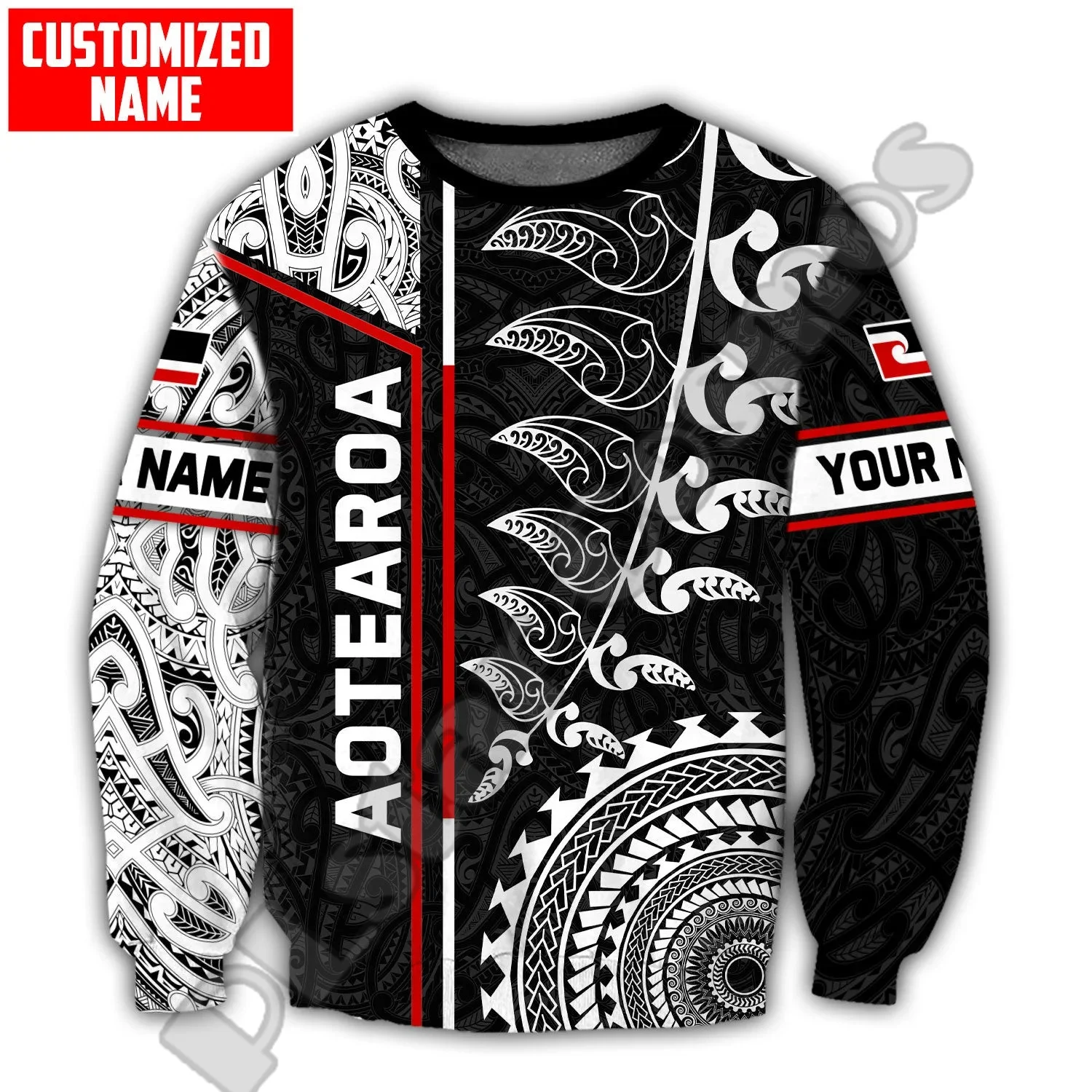 Custom Name New Zealand Maori Aotearoa Tattoo Vintage Retro 3DPrint Pullover Harajuku Long Sleeves Casual Funny Jacket Hoodies E