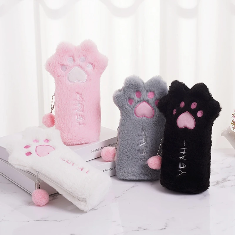 Cute Plush Cat Claw Pencil Case Large Capacity Pen Stationry Storage Pen Box Organizer for Girl Gift Student Stationery