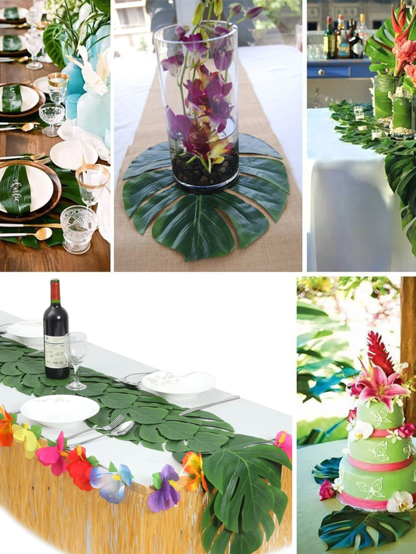 54 pieces of palm-leaf hibiscus flowers simulated artificial leaf Hawaiian jungle beach theme barbecue table decoration