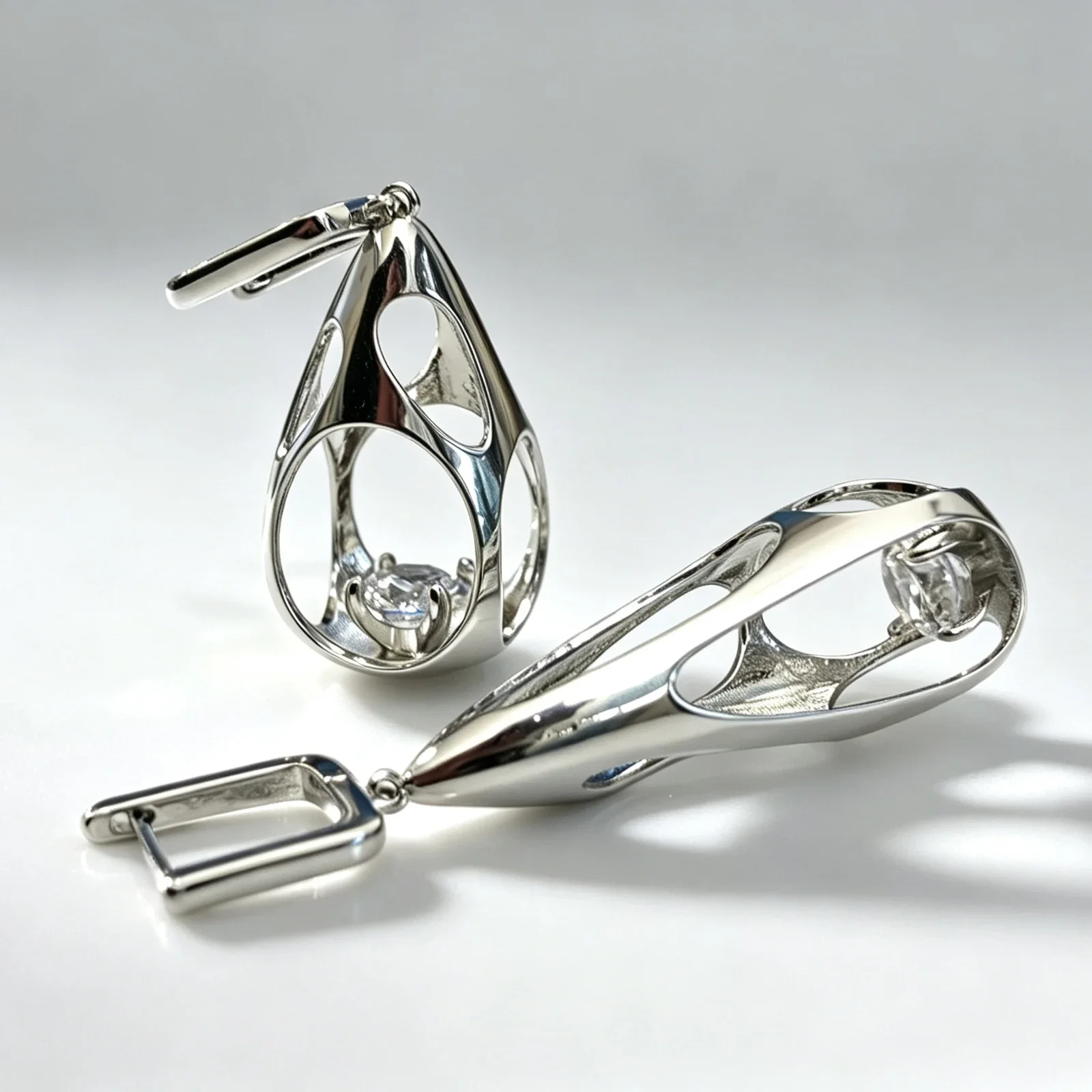 Hollow Cutout Teardrop Shape Buckle Earrings Inlaid Zircon Modern Abstract Design Drop Earrings Fashion Party Ear Ornaments