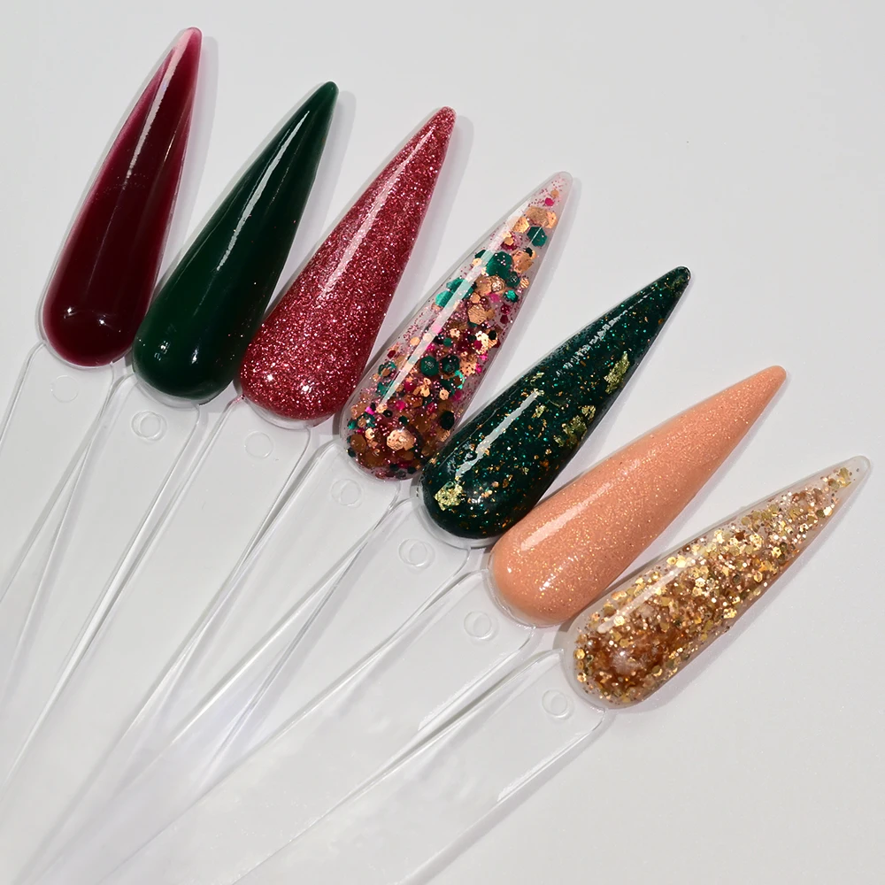 Poudre acrylique à tremper les couleurs de noël, ensemble de paillettes pour ongles avec feuilles de paillettes, outil de pigments d'extension de manucure à faire soi-même, 7 bouteilles