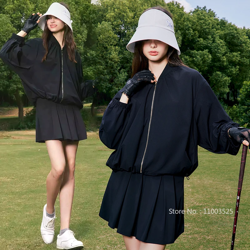 

MG Golf Zipper Jacket Women Long-sleeved Windproof Trench Coat Loose Sports Windbreaker Lady Slim Pleated Golf Skirts