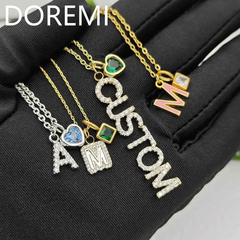 DOREMI Three-Dimensional Angular Letter Birthstone Necklace Bead Chain Gold Custom Jewelry Gift