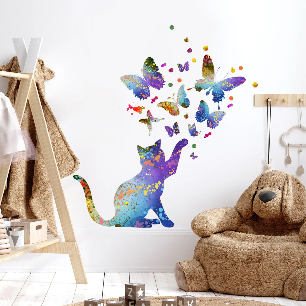 

30*60cm Color Kitten Butterfly Cartoon Wall Sticker Funny Background Wall Children's Room Living Room Decorative Wall Sticker