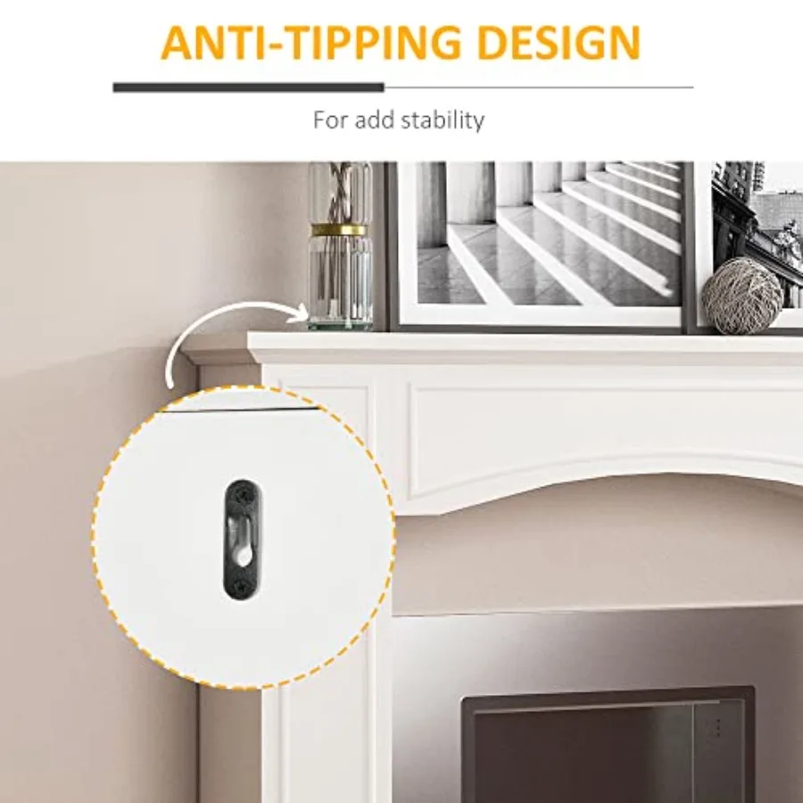 ขอบเตาผิงสมัยใหม่พร้อมลวดลายตกแต่ง ภายในกว้าง 29 นิ้ว สีขาว