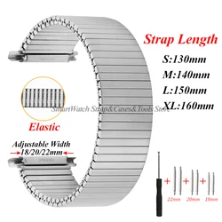 18mm 20mm 22mm Adjustable Width Elastic Strap Expansion Stainless Steel Watch Band Brushed Silver Women Men Bracelet Accessories