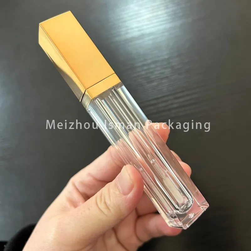 50 pçs luxo 6ml quadrado varinha de ouro vazio tubo batom líquido claro lipgloss recipiente tubos embalagem de maquiagem com aplicador