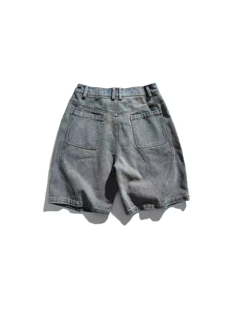 RUIIENRS X Ropucha Letnie Szorty Jeansowe Damskie z Wycięciami 3D, Wysoki Stan, Proste Nogawki, Niebieskie